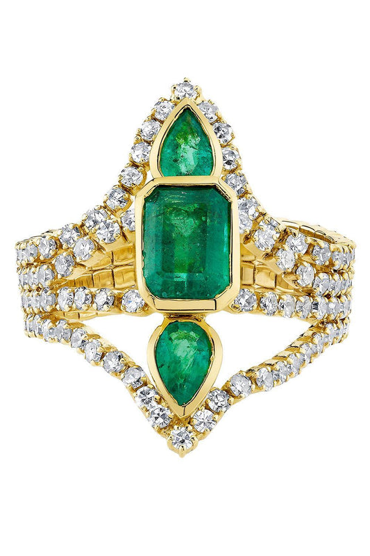 Emerald Diamond Deco Stacked Ring-YELLOW GOLD-7-JEWELRYFINE JEWELRING-SHAY JEWELRY