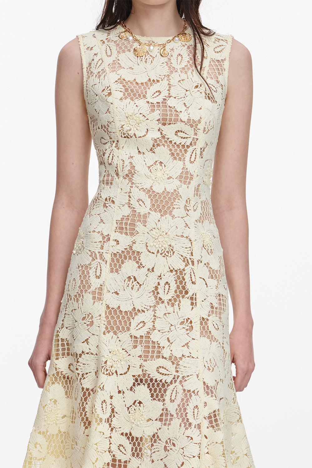 Sleeleless Tie Back Midi Dress-YELLOW-2-CLOTHINGDRESSCASUAL-SELF-PORTRAIT