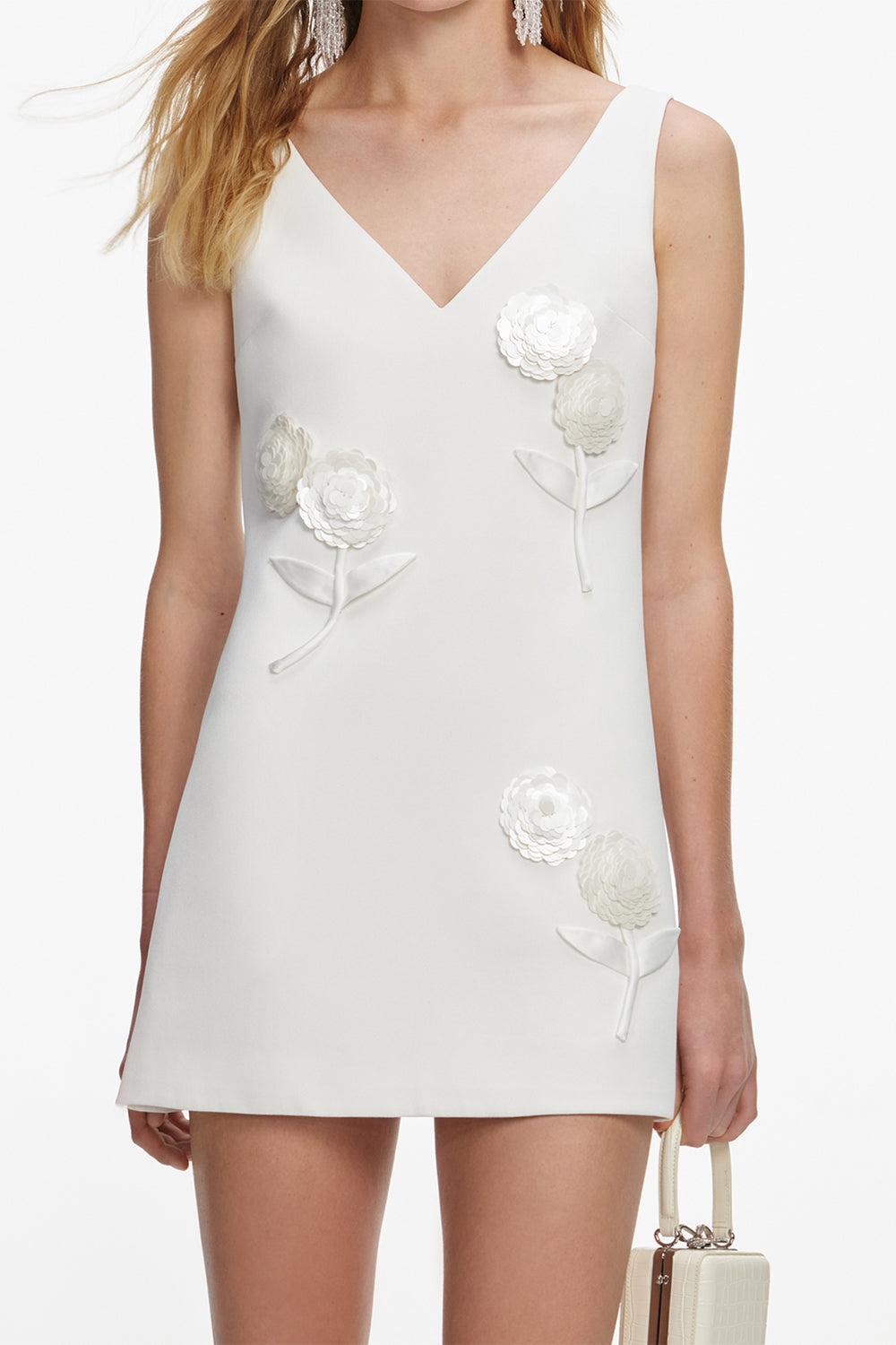 Sleeveless Embellished Flower Mini Dress-WHITE-2-CLOTHINGDRESSCASUAL-SELF-PORTRAIT