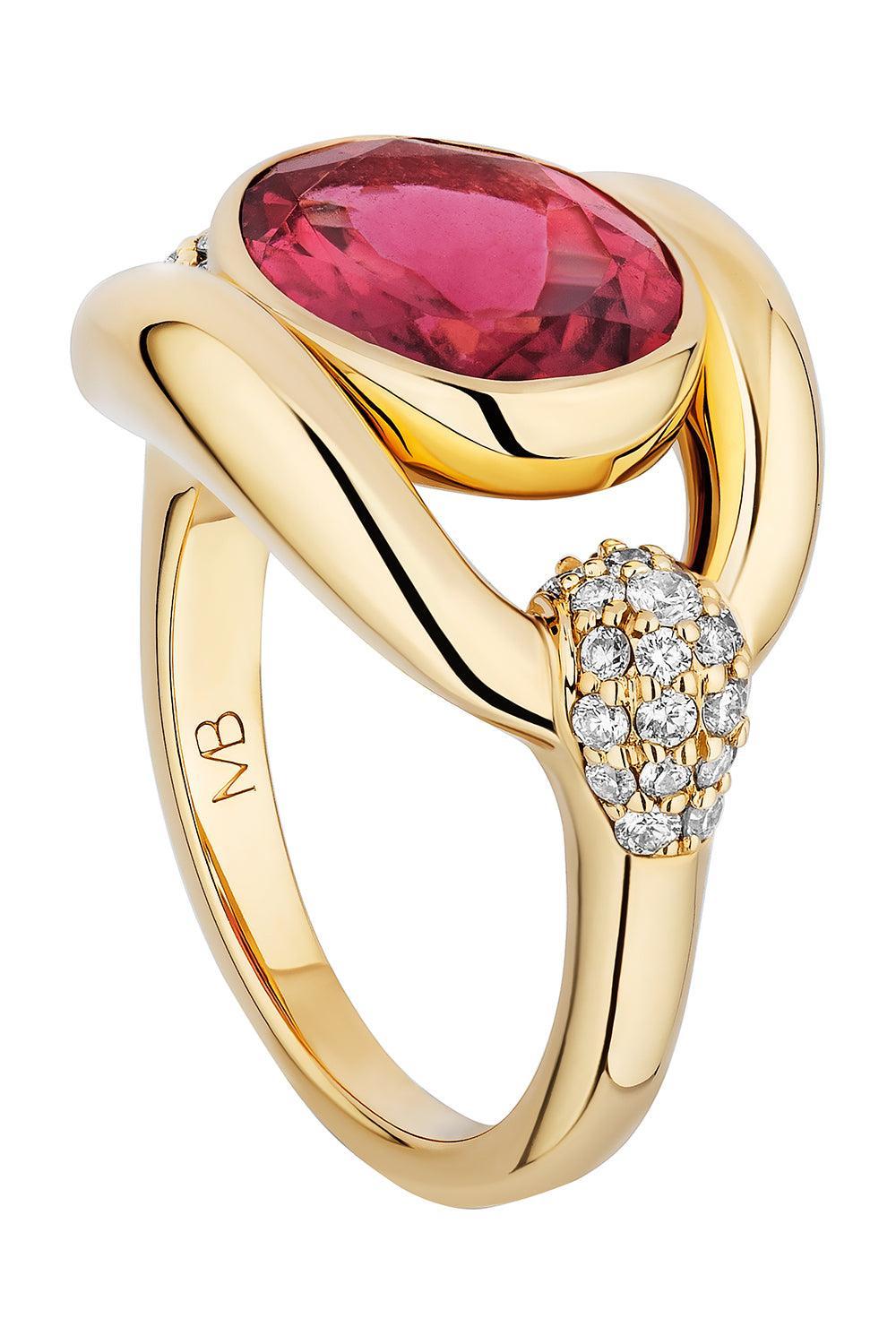 Rubellite Diamond Slingshot Ring-YELLOW GOLD-6-JEWELRYFINE JEWELRING-MASON & BOOKS