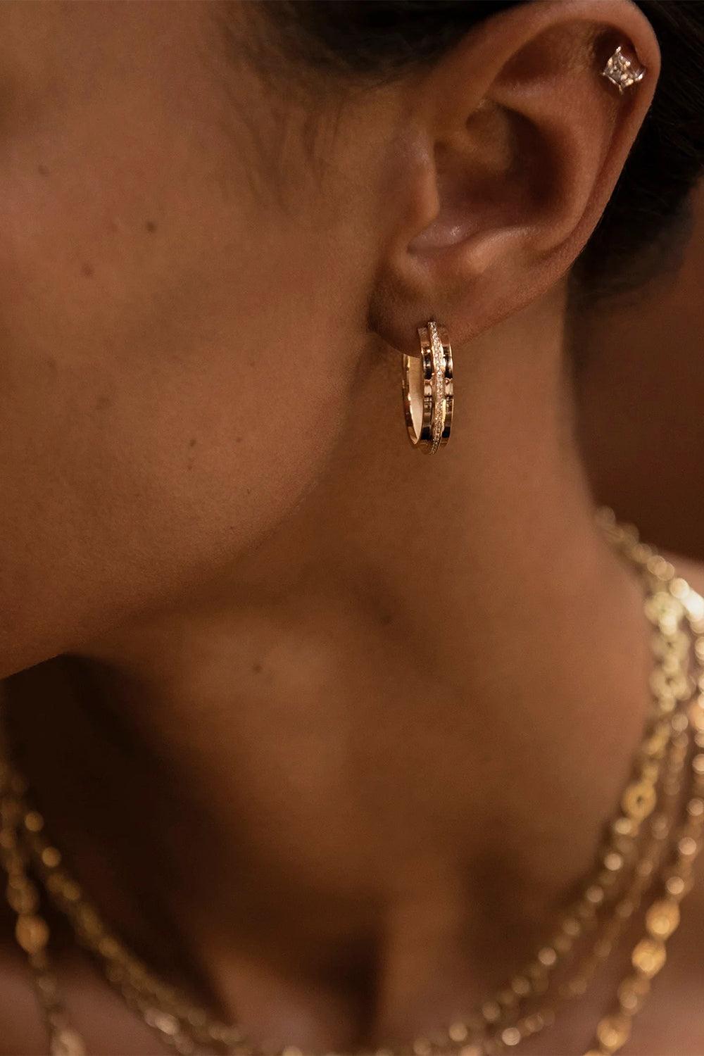 Three Tier Staircase Diamond Hoop Earrings-YELLOW GOLD-JEWELRYFINE JEWELEARRING-AZLEE