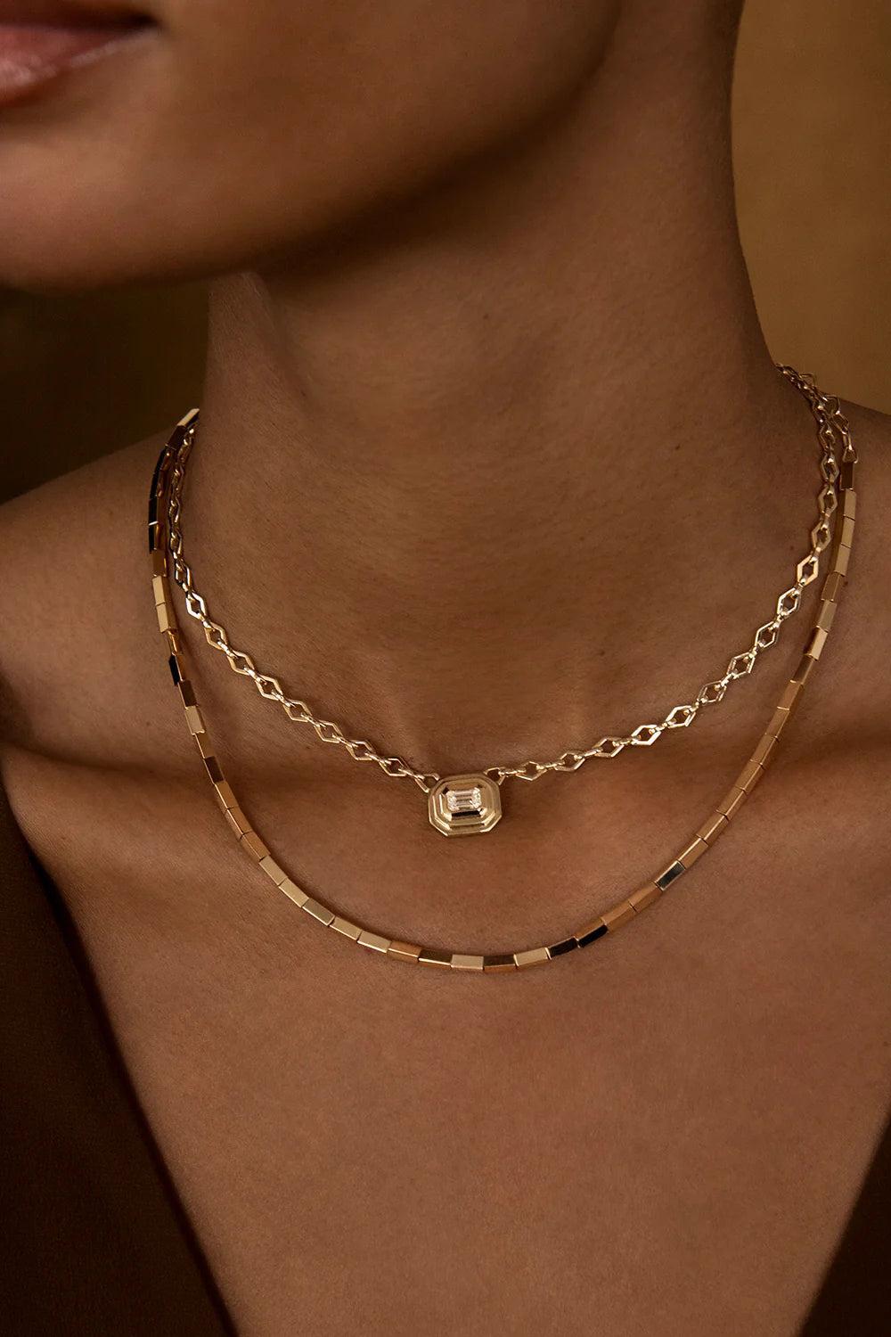 Staircase Diamond Medium Chain Necklace-YELLOW GOLD-JEWELRYFINE JEWELNECKLACE O-AZLEE