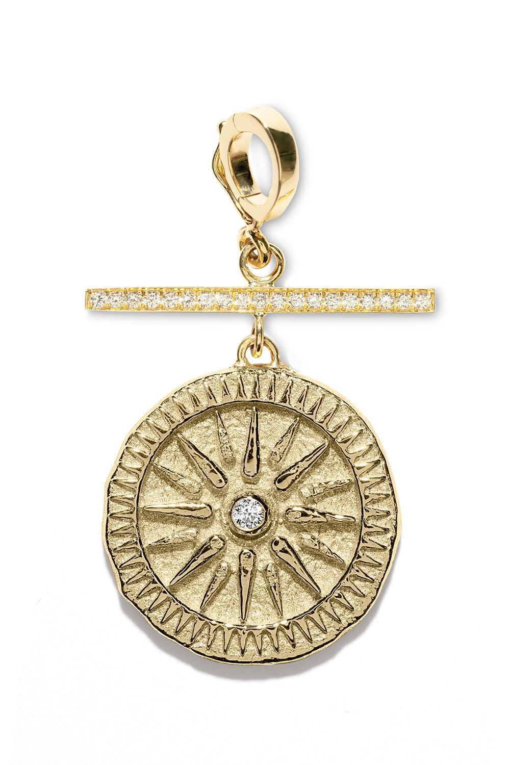 Diamond Sunburst Small Coin Pendant-YELLOW GOLD-JEWELRYFINE JEWELPENDANT-AZLEE