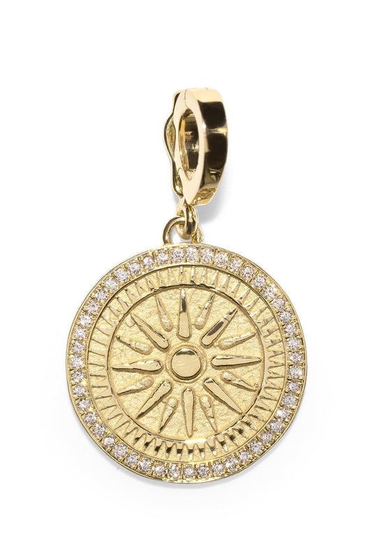 Sunburst Diamond Small Coin Charm-YELLOW GOLD-JEWELRYFINE JEWELPENDANT-AZLEE