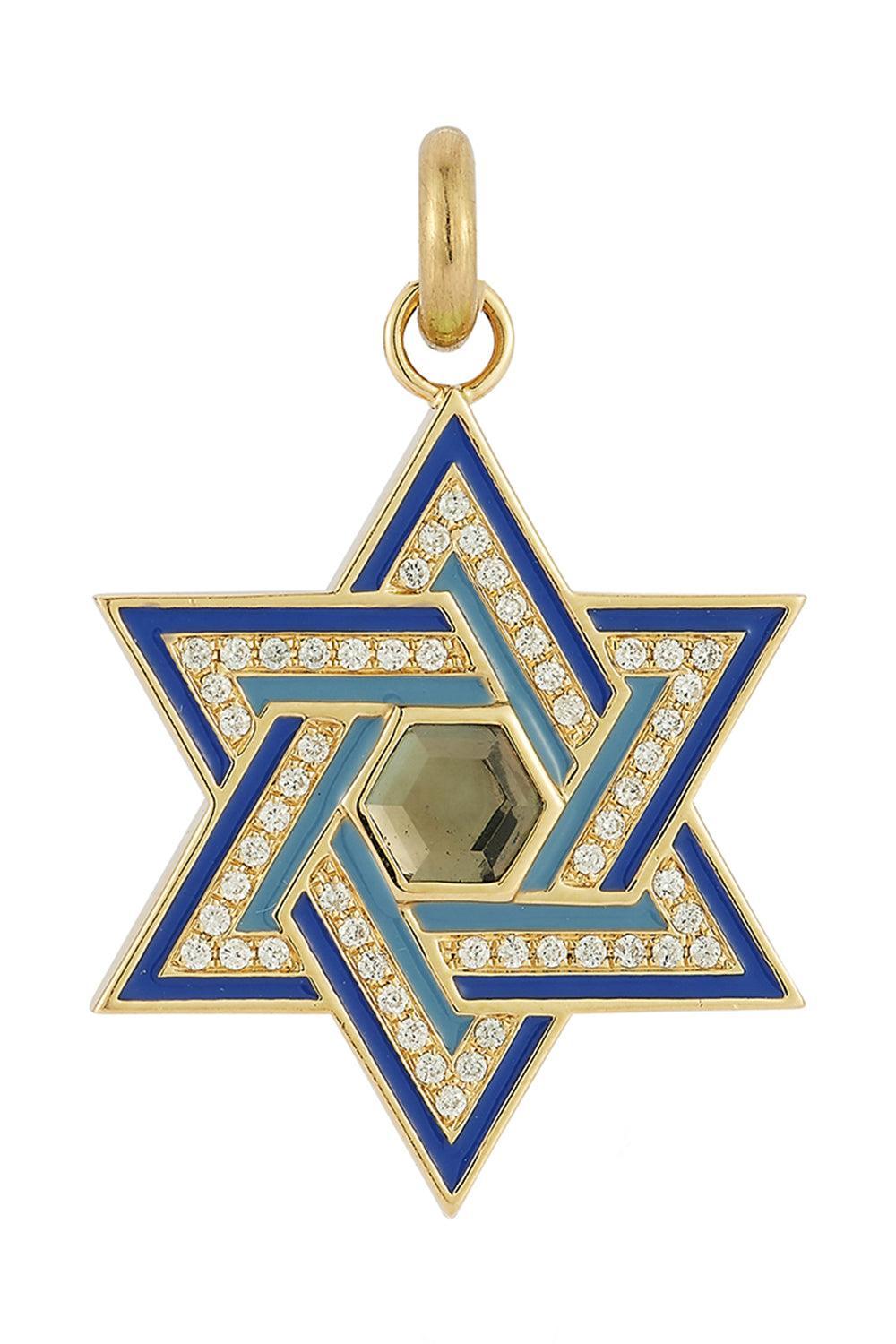 London Blue Topaz Diamond Blue Star Of David Charm-YELLOW GOLD-JEWELRYFINE JEWELPENDANT-STORROW