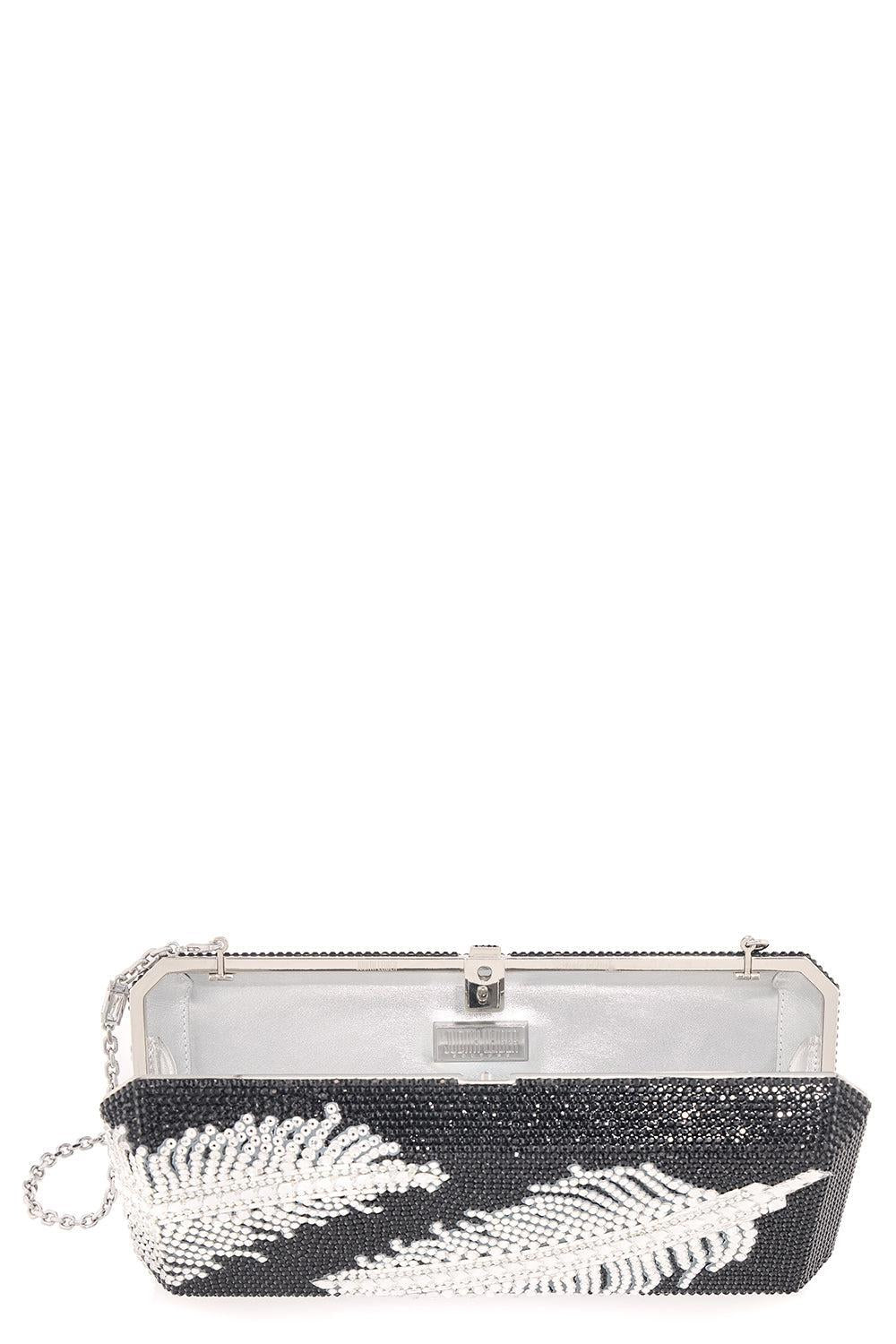 Slim Rectangle Clutch - Plume Black-BLACK/WHITE-HANDBAGCLUTCHES-JUDITH LEIBER