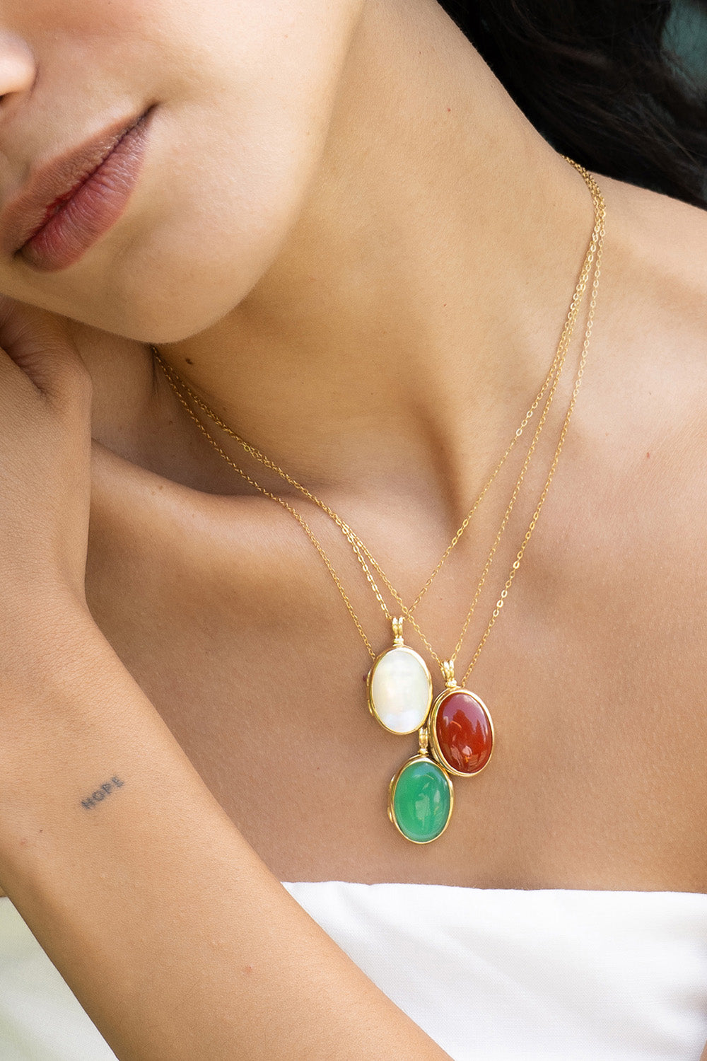Green Agate Amelia Locket Necklace