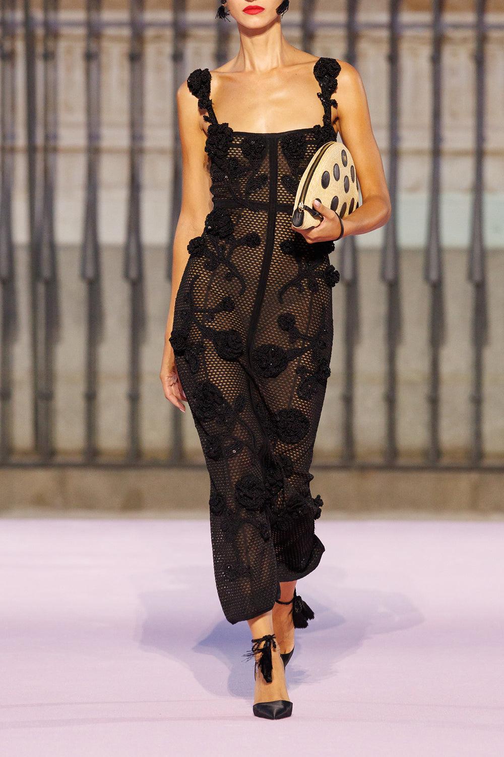 Thin Strap Crochet Dress-BLACK-S-CLOTHINGDRESSCASUAL-CAROLINA HERRERA