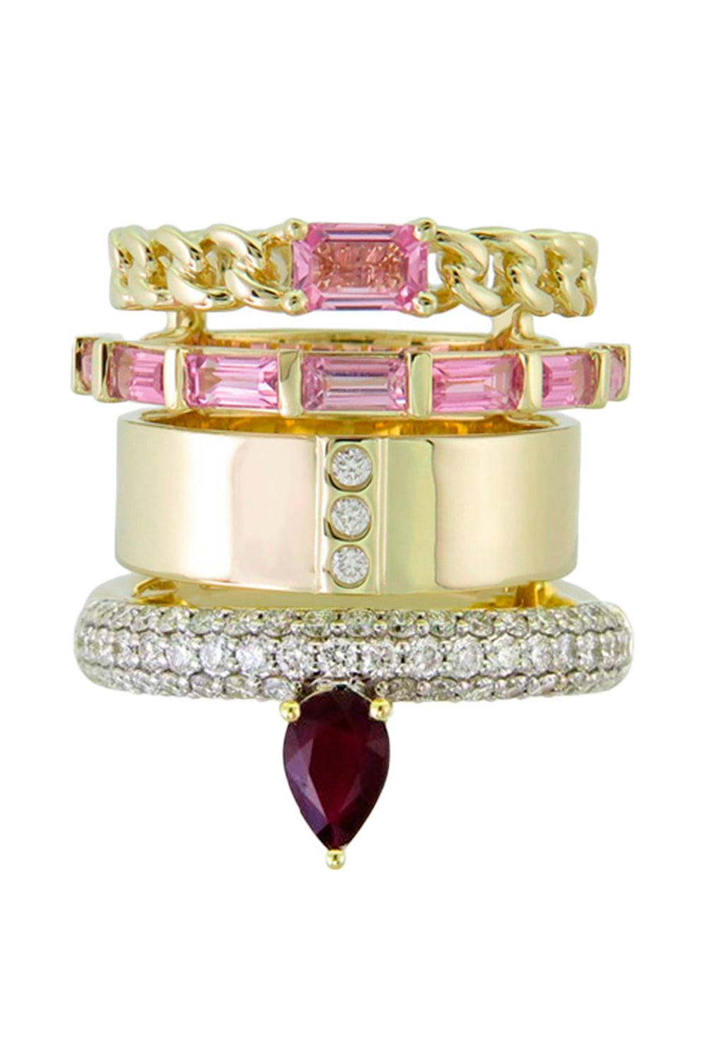 Ruby-Pink Sapphire Stack Pave Ring