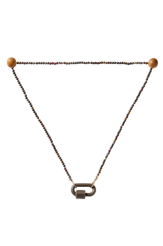 Tiger Iron Tone On Stone Rubber Lock Necklace-ROSE GOLD-16-JEWELRYFINE JEWELNECKLACE O-MARLA AARON