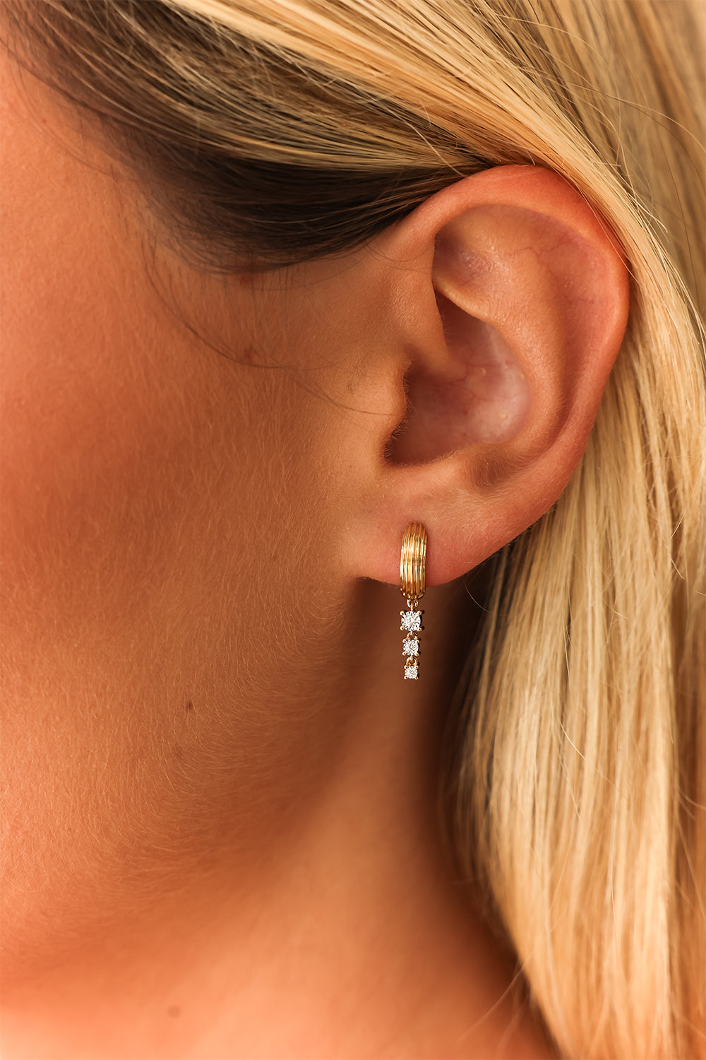 Diamond Ava Bea Trio Drop Huggie Earrings