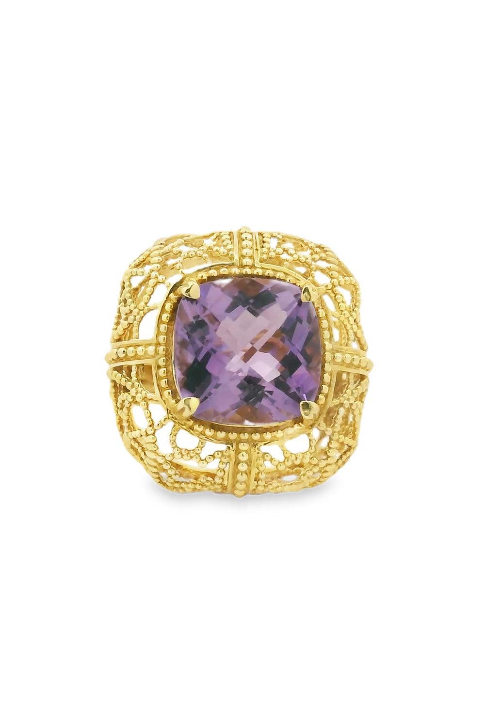 Amethyst Textured Ring-YELLOW GOLD-5.75-JEWELRYFINE JEWELRING-LISA NIK