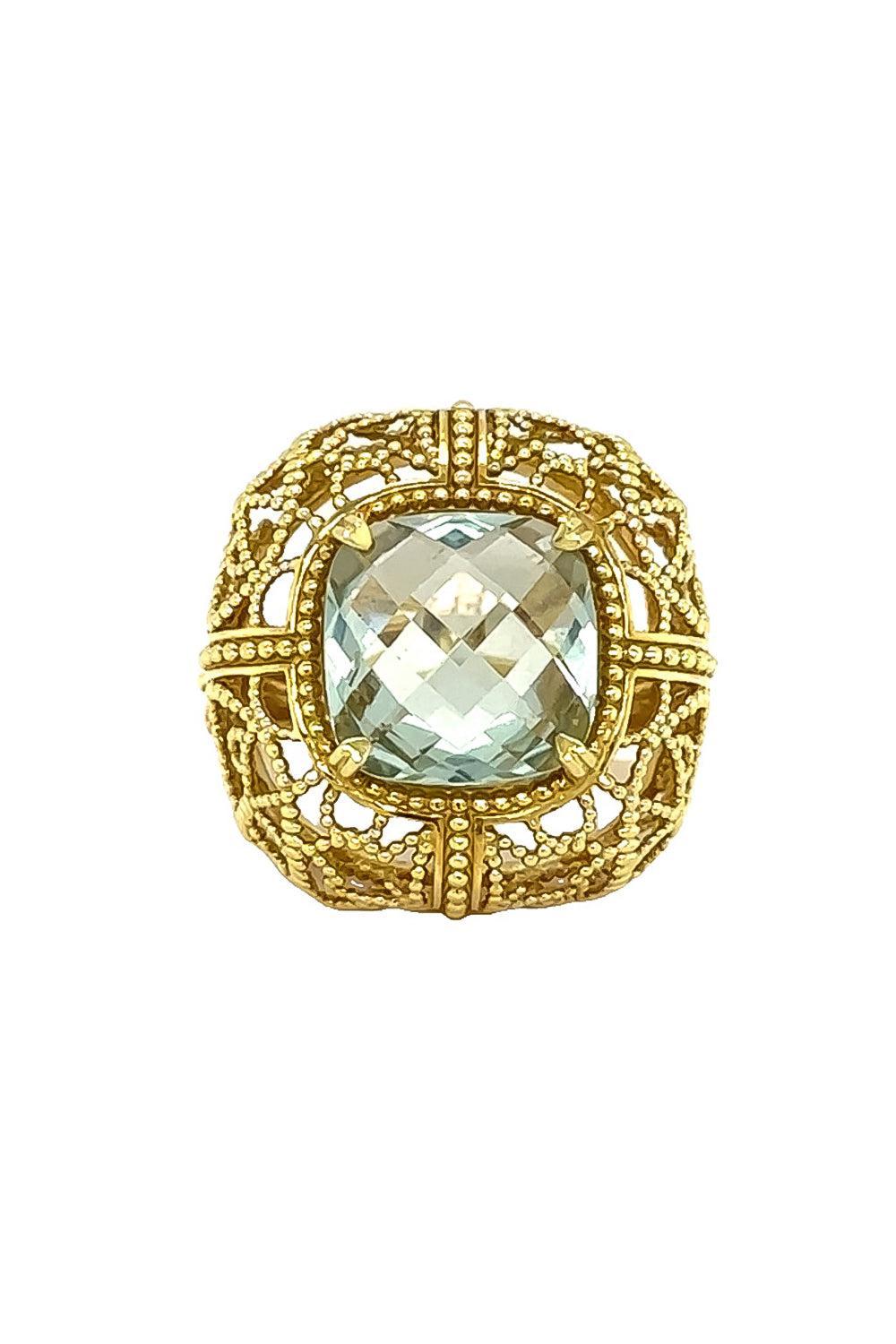 Green Quartz Cushion Ring-YELLOW GOLD-7.5-JEWELRYFINE JEWELRING-LISA NIK