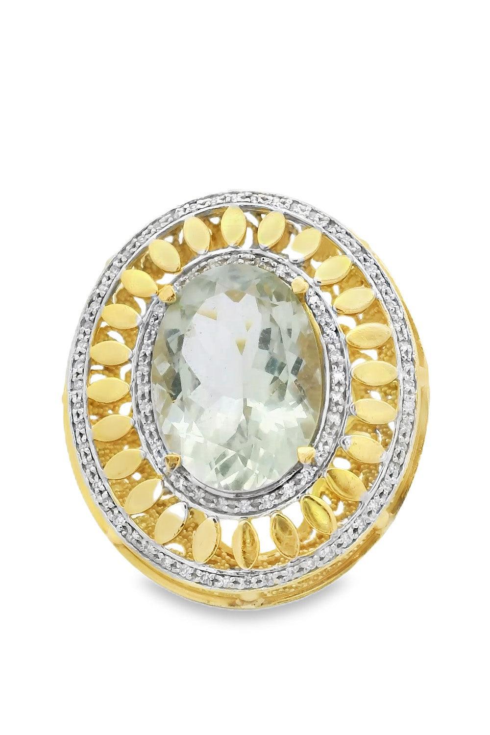 Green Quartz Diamond Halo Ring-YELLOW GOLD-6.5-JEWELRYFINE JEWELRING-LISA NIK