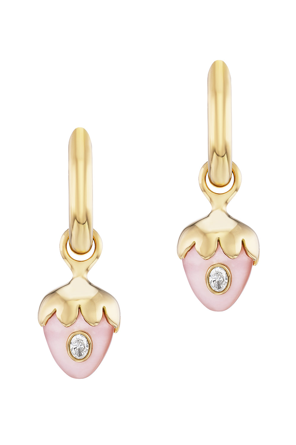 Pink Opal Diamond Strawberry Carriage Huggie Earrings