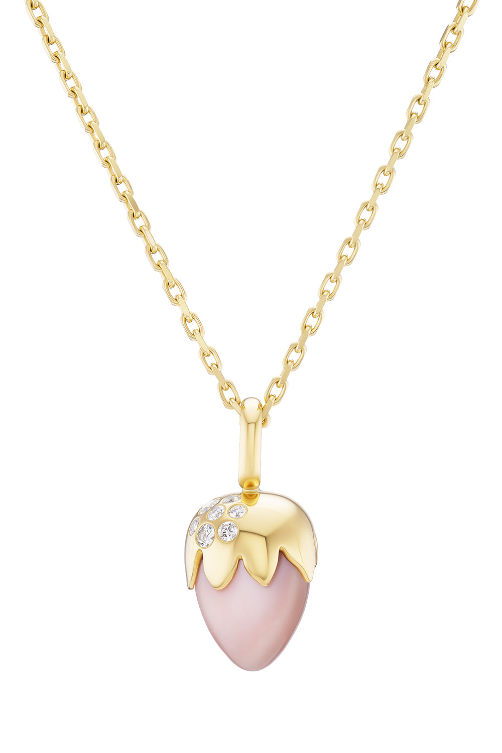 Pink Opal Diamond Strawberry Necklace