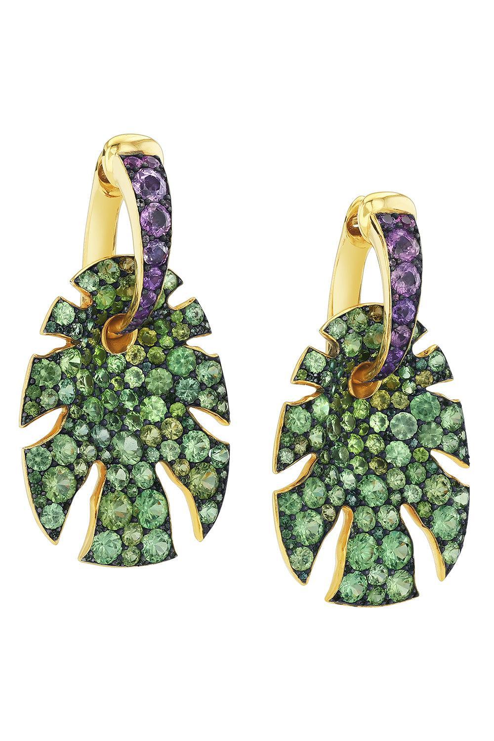 Green Purple Sapphire Split Super Sine Earrings-YELLOW GOLD-JEWELRYFINE JEWELEARRING-VRAM