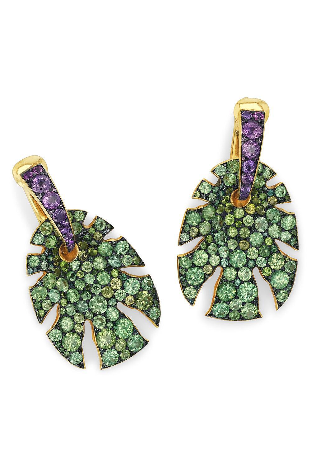 Green Purple Sapphire Split Super Sine Earrings-YELLOW GOLD-JEWELRYFINE JEWELEARRING-VRAM