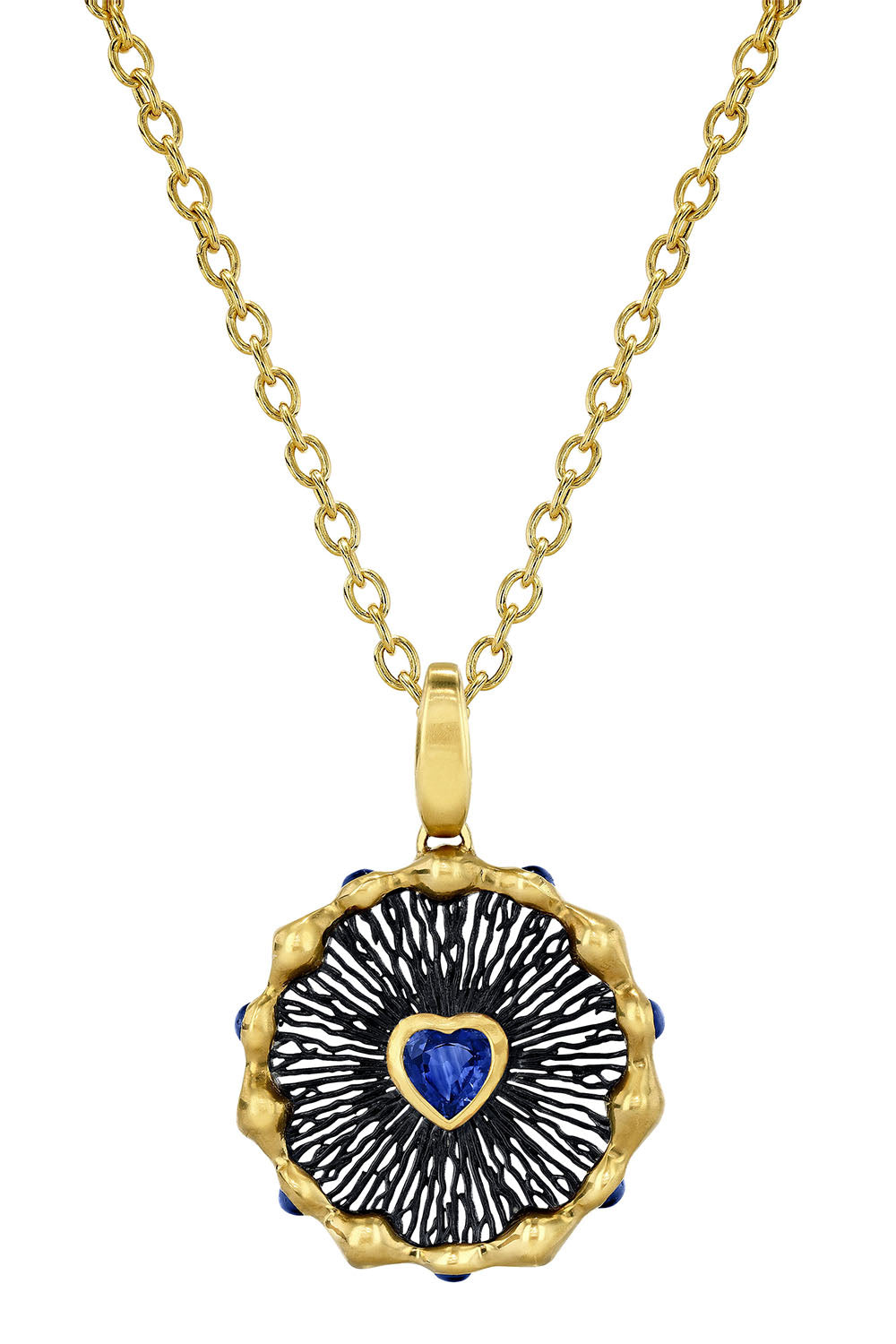 Blue Sapphire Heart Hypha Charm Necklace