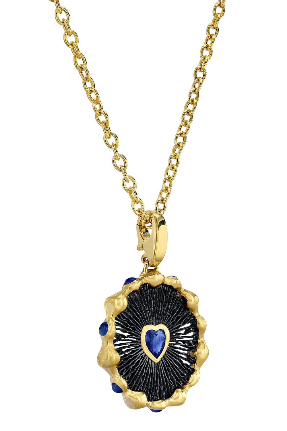 Blue Sapphire Heart Hypha Charm Necklace