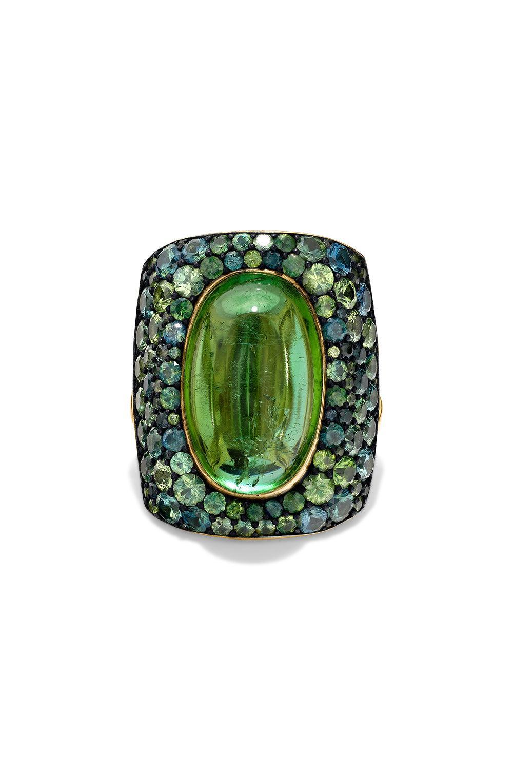 Green Sapphire Chrona UFO Ring-YELLOW GOLD-7-JEWELRYFINE JEWELRING-VRAM