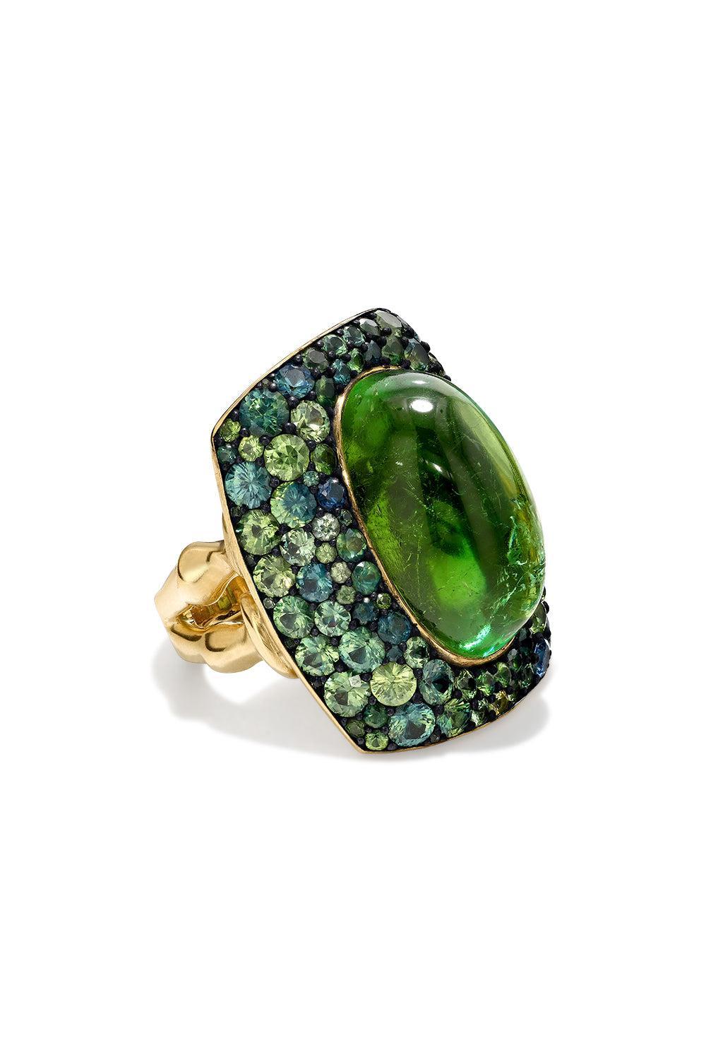 Green Sapphire Chrona UFO Ring-YELLOW GOLD-7-JEWELRYFINE JEWELRING-VRAM