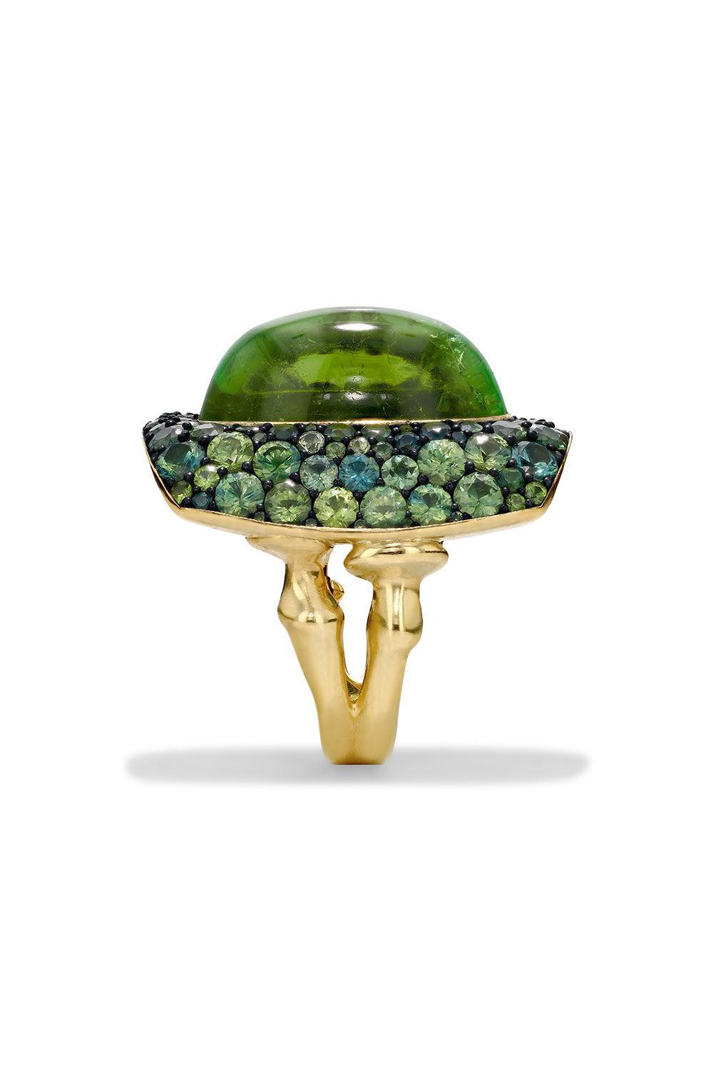 Green Sapphire Chrona UFO Ring-YELLOW GOLD-7-JEWELRYFINE JEWELRING-VRAM