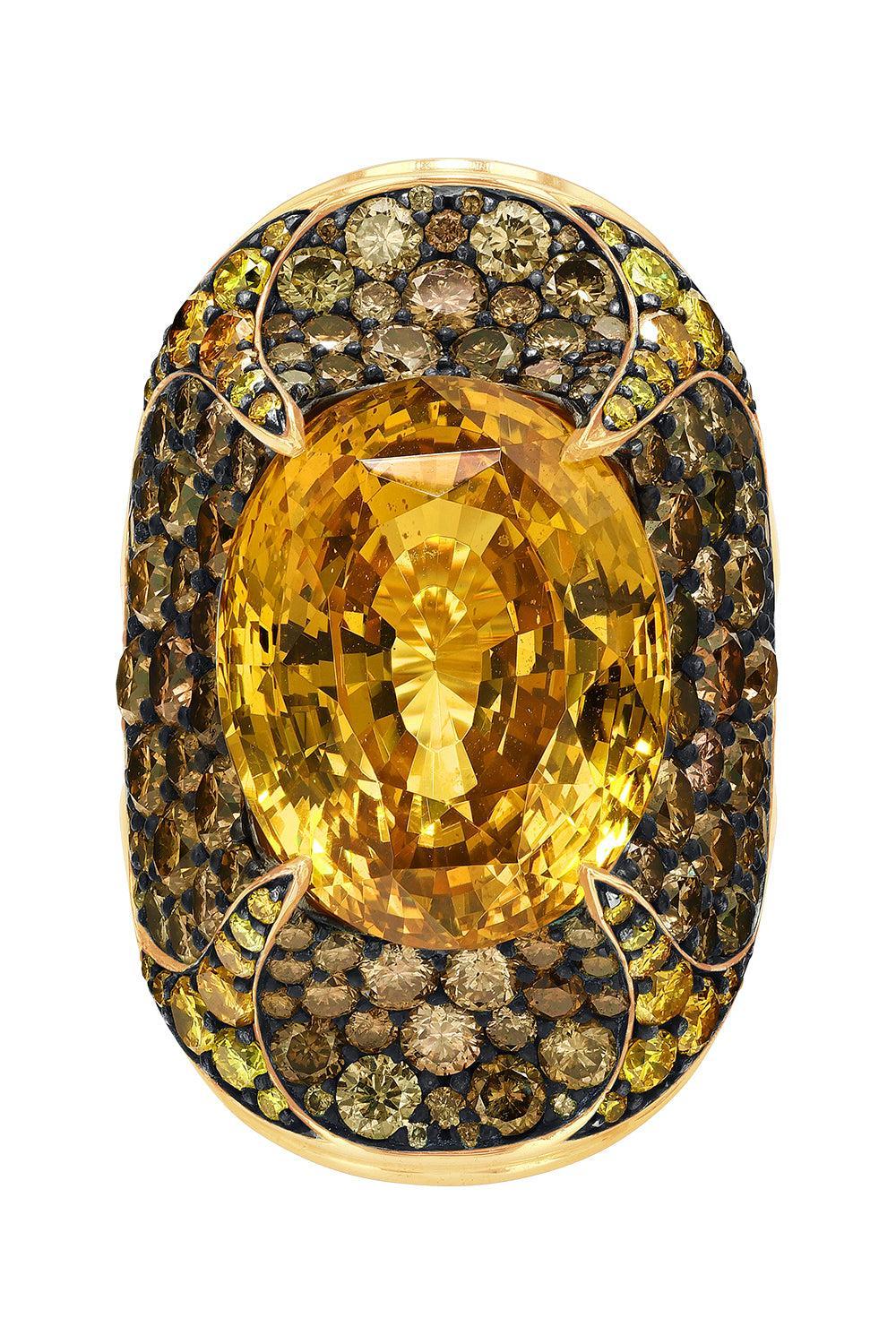 Brown Zircon Triple Ring-YELLOW GOLD-7.5-JEWELRYFINE JEWELRING-VRAM