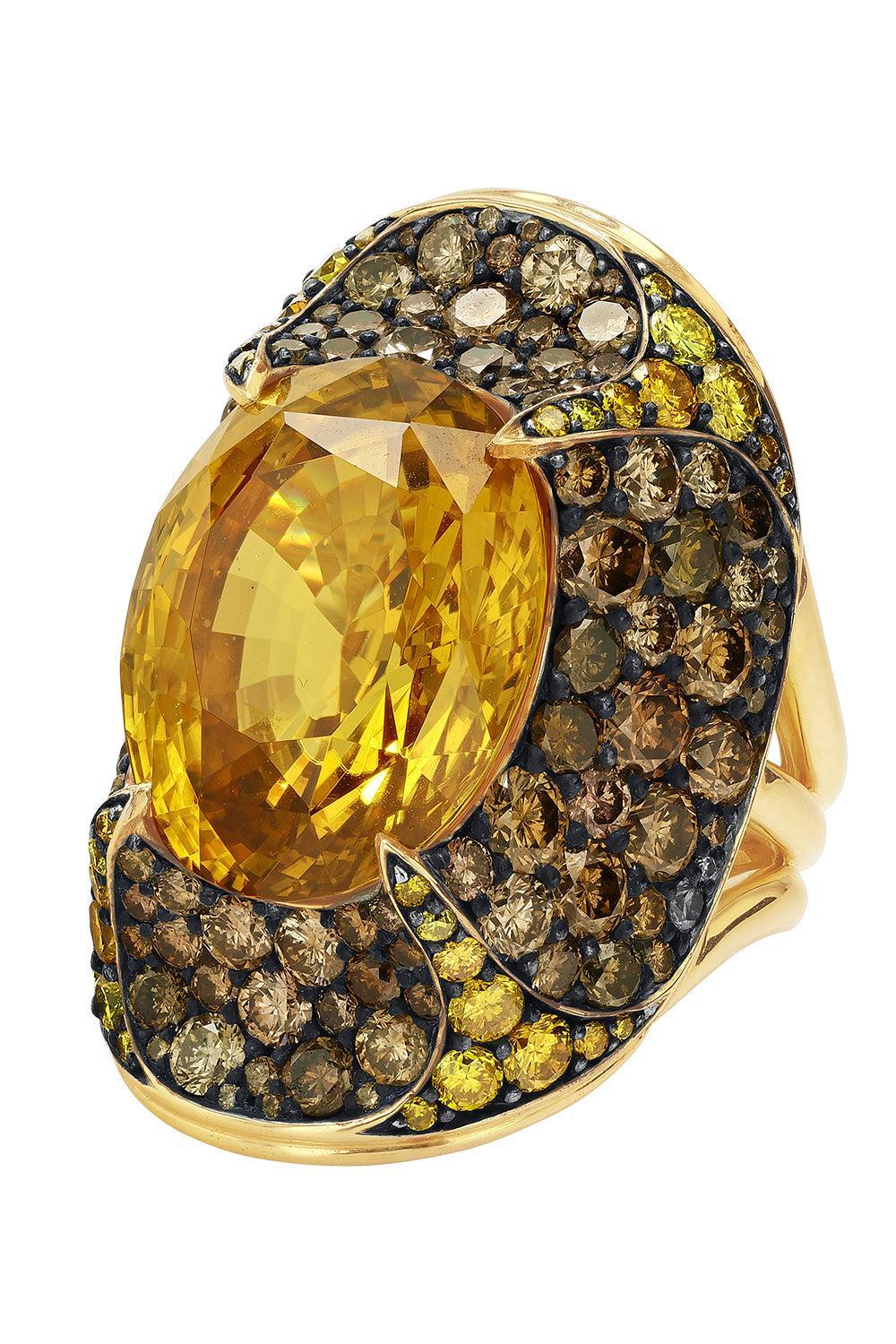 Brown Zircon Triple Ring-YELLOW GOLD-7.5-JEWELRYFINE JEWELRING-VRAM