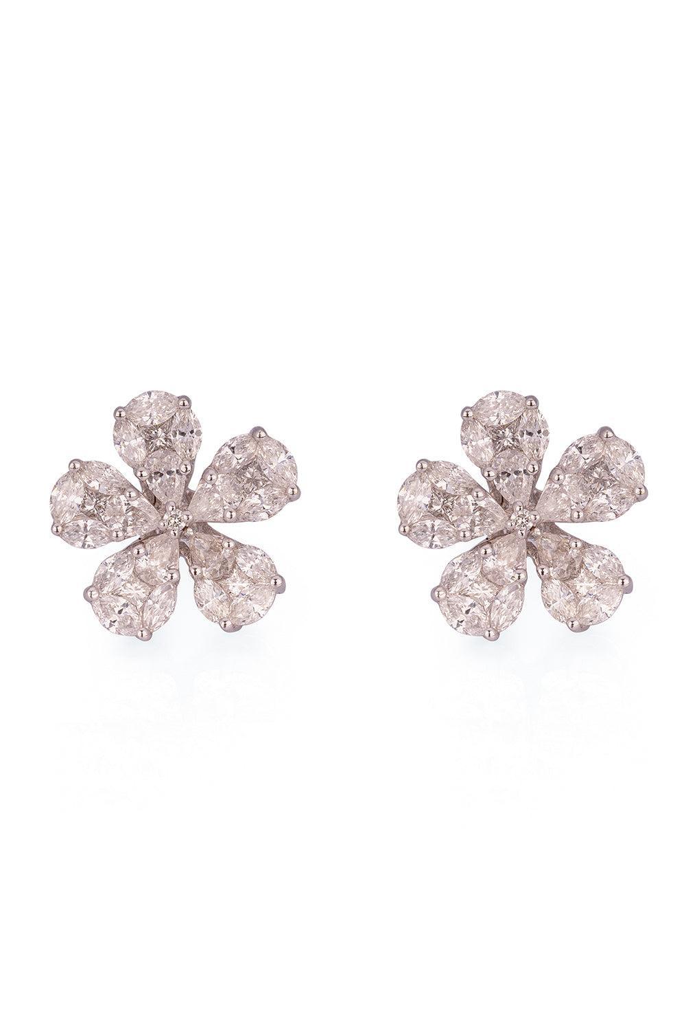 Diamond Flower Stud Earrings-WHITE GOLD-JEWELRYFINE JEWELEARRING-ZYDO