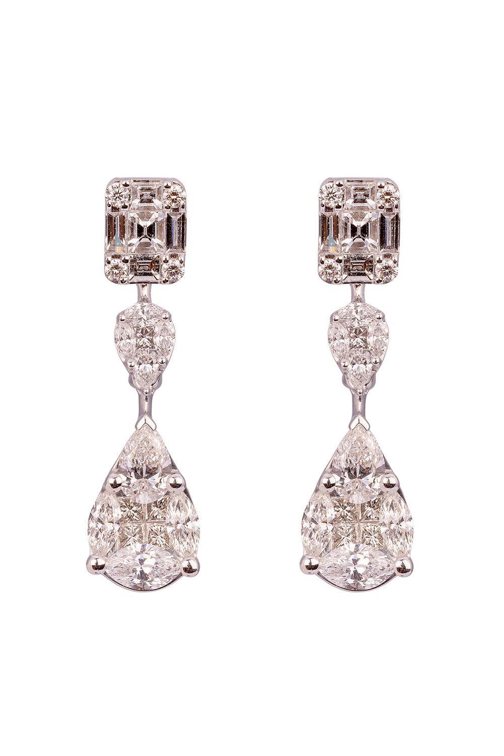 Mixed Shaped Diamond Drop Earrings-WHITE GOLD-JEWELRYFINE JEWELEARRING-ZYDO