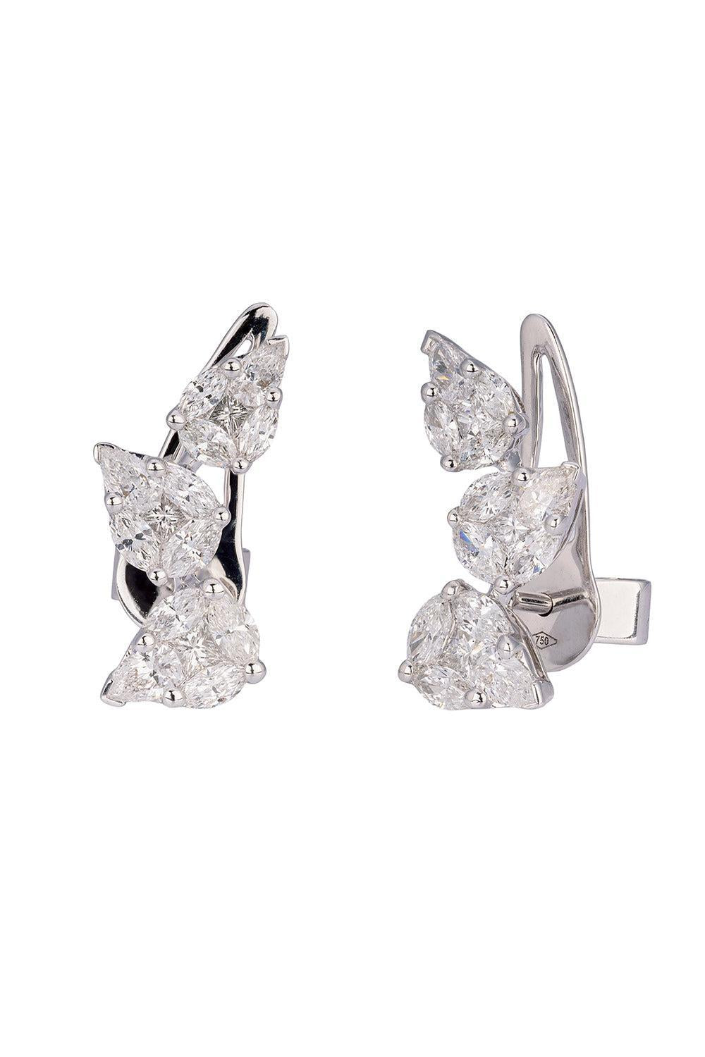 Three Pear Diamond Cluster Earrings-WHITE GOLD-JEWELRYFINE JEWELEARRING-ZYDO