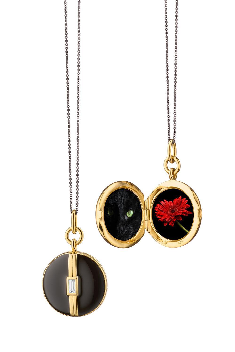 White Sapphire Black Round Locket Necklace-YELLOW GOLD-17-JEWELRYFINE JEWELNECKLACE O-MONICA RICH KOSANN