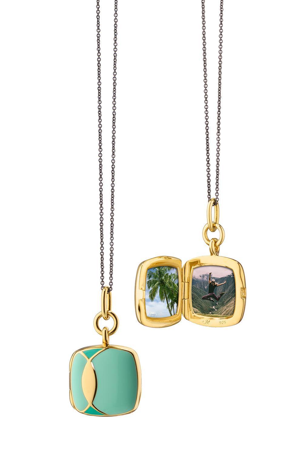Green Cushion Deco Locket Necklace-YELLOW GOLD-17-JEWELRYFINE JEWELNECKLACE O-MONICA RICH KOSANN