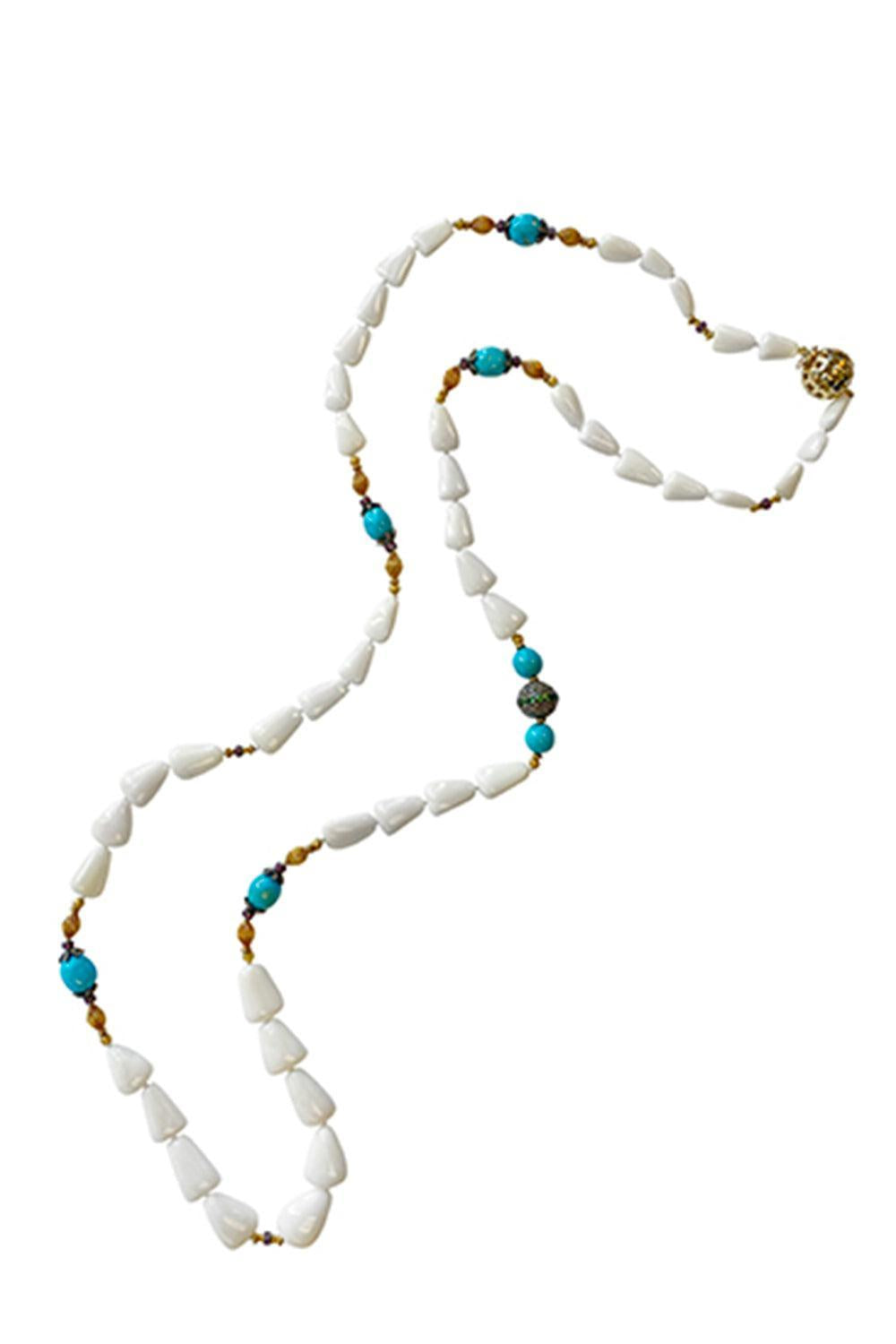 Coral Turquoise Diamond Beaded Necklace-YELLOW GOLD-42-JEWELRYFINE JEWELNECKLACE O-VERDURA