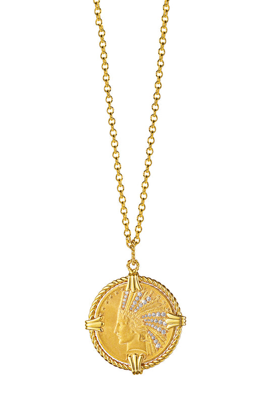 Diamond Indian Head Coin Pendant Necklace