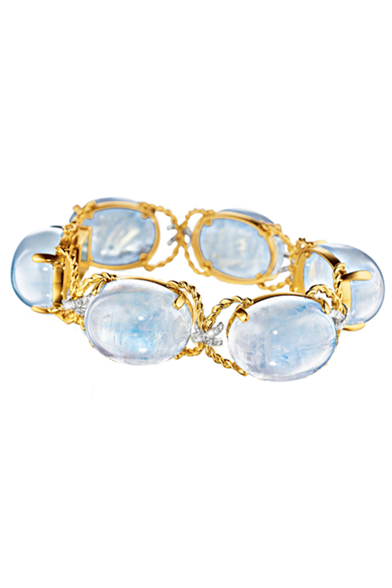 Rainbow Moonstone Diamond Pebble Rope Bracelet