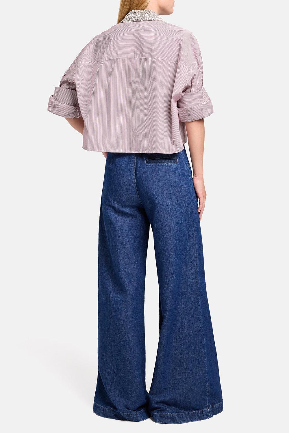 Next Ex Crystal Collar Shirt - White Wine-STRIPE-P-CLOTHINGTOPBLOUSE-TWP