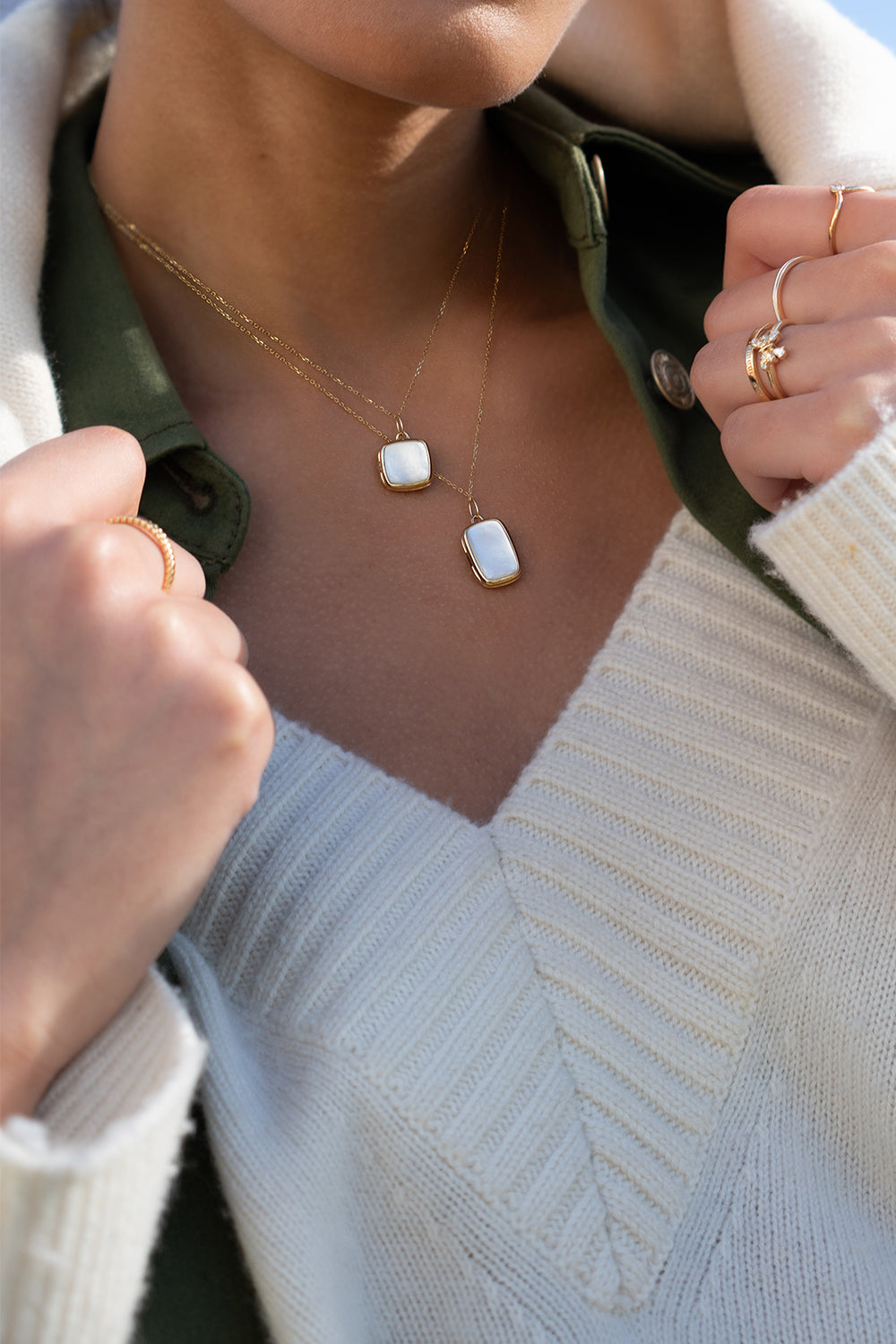Pearl Double Sided Slim Britt Locket Necklace