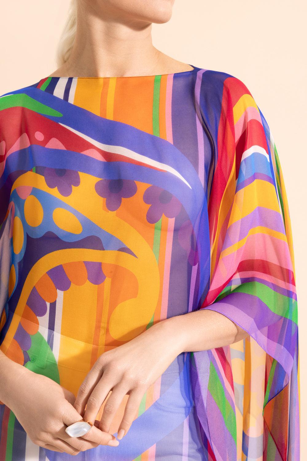 Printed Poncho Blouse-MULTIBGE-O/S-CLOTHINGTOPPONCHO-ETRO