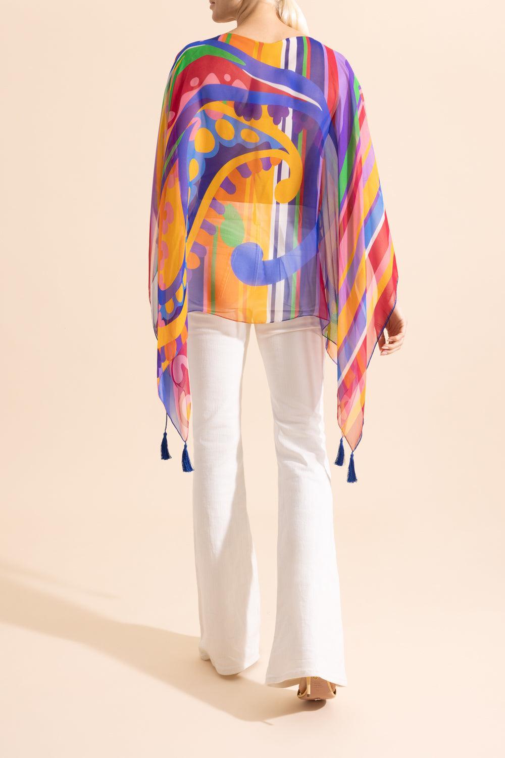 Printed Poncho Blouse-MULTIBGE-O/S-CLOTHINGTOPPONCHO-ETRO