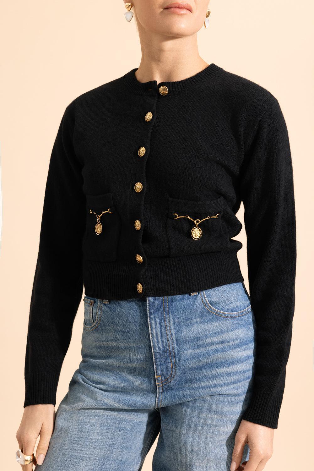 Horse Medal Cardigan-BLACK-XS-CLOTHINGJACKETCASUAL-CHLOÉ