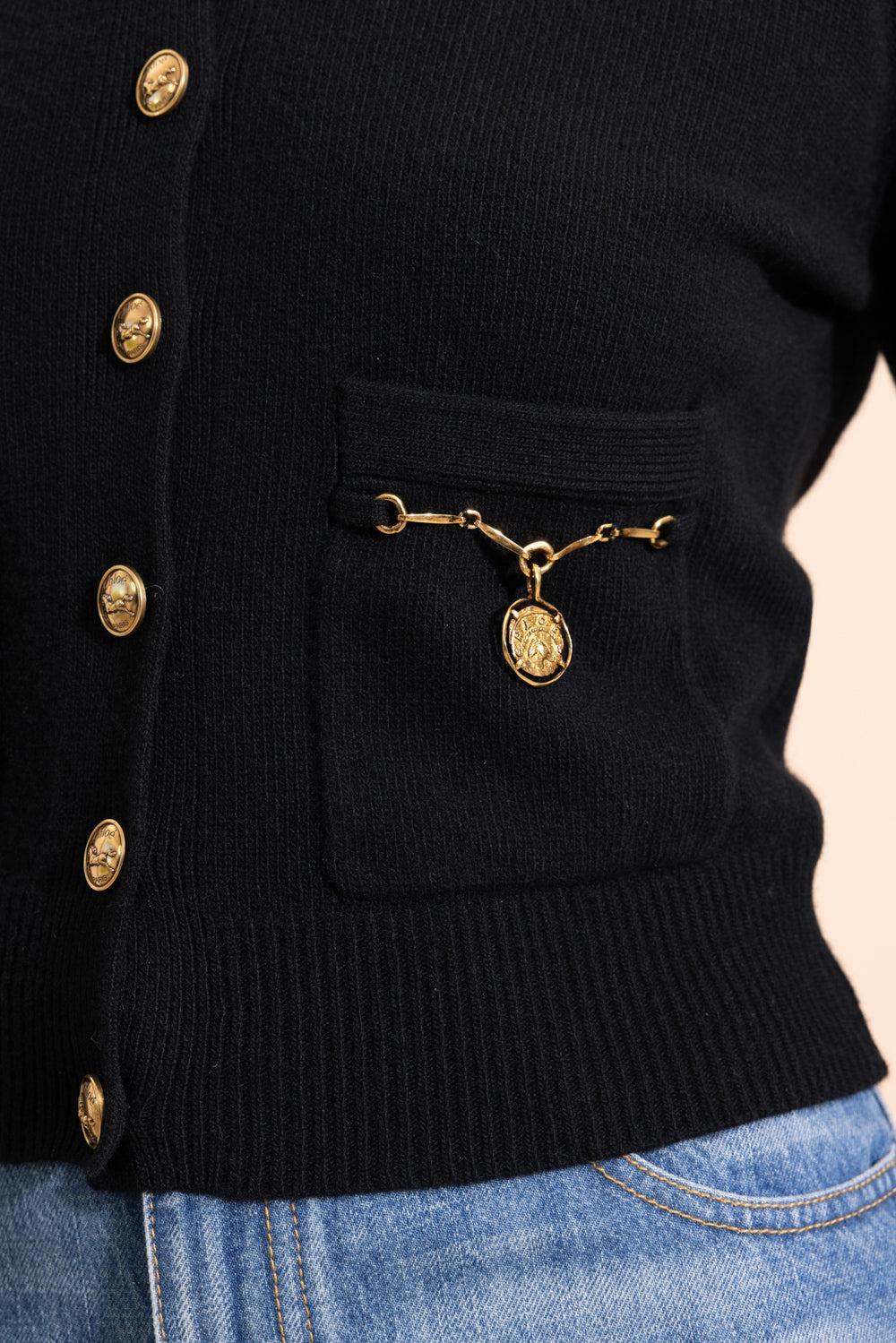 Horse Medal Cardigan-BLACK-XS-CLOTHINGJACKETCASUAL-CHLOÉ