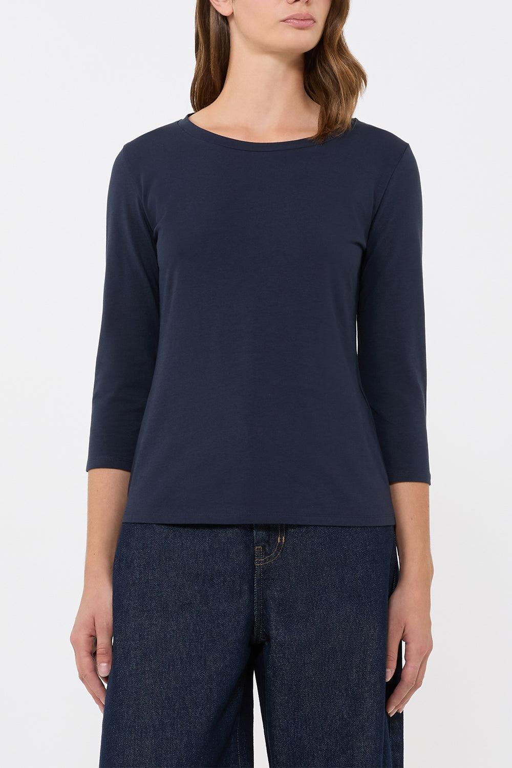 Three Quarter Sleeve Stretch Tee - Navy-NAVY-XS-CLOTHINGTOPT-SHIRT-MAX MARA