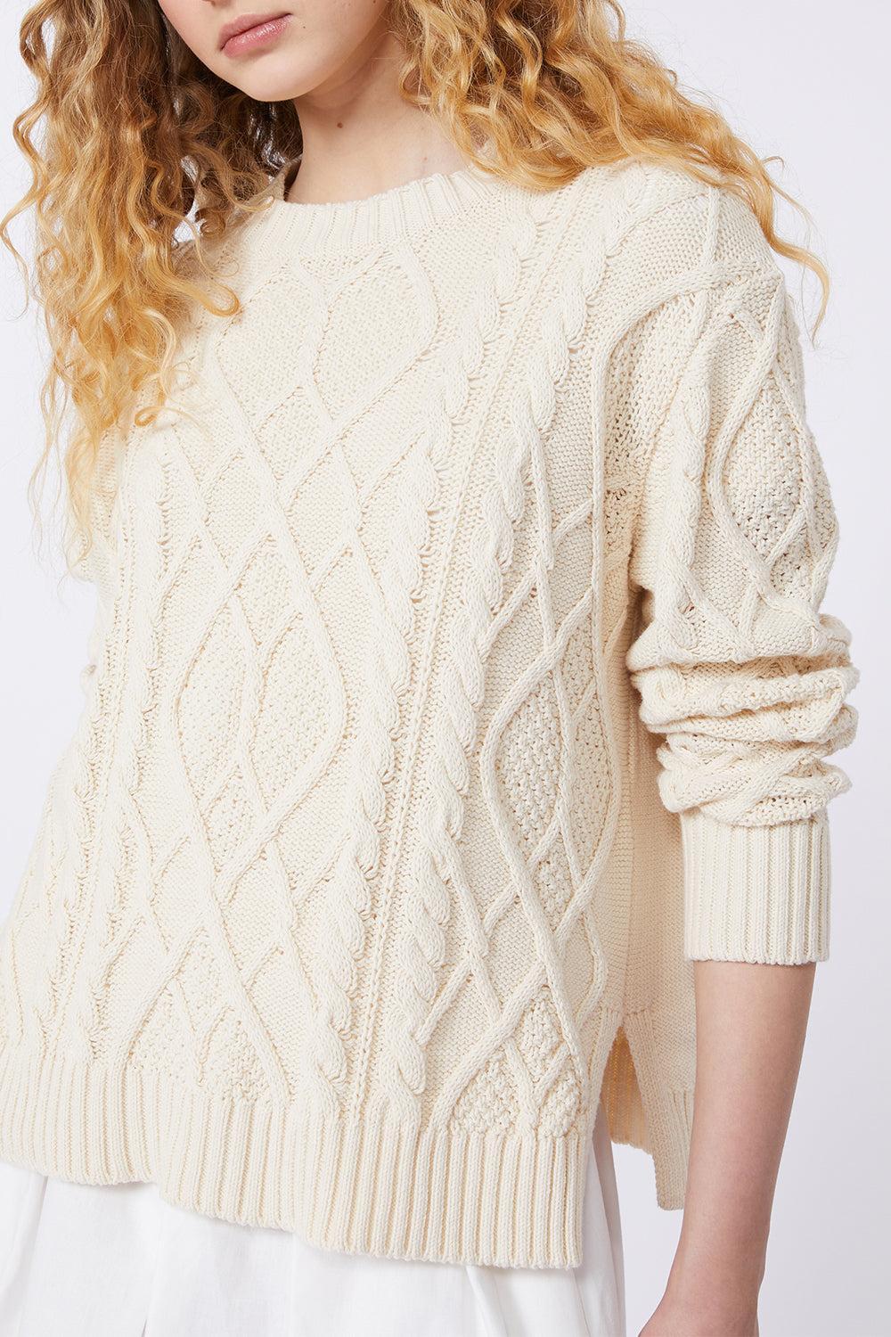 Cable Knit Sweater-ECRU-XS-CLOTHINGTOPSWEATER-MAX MARA