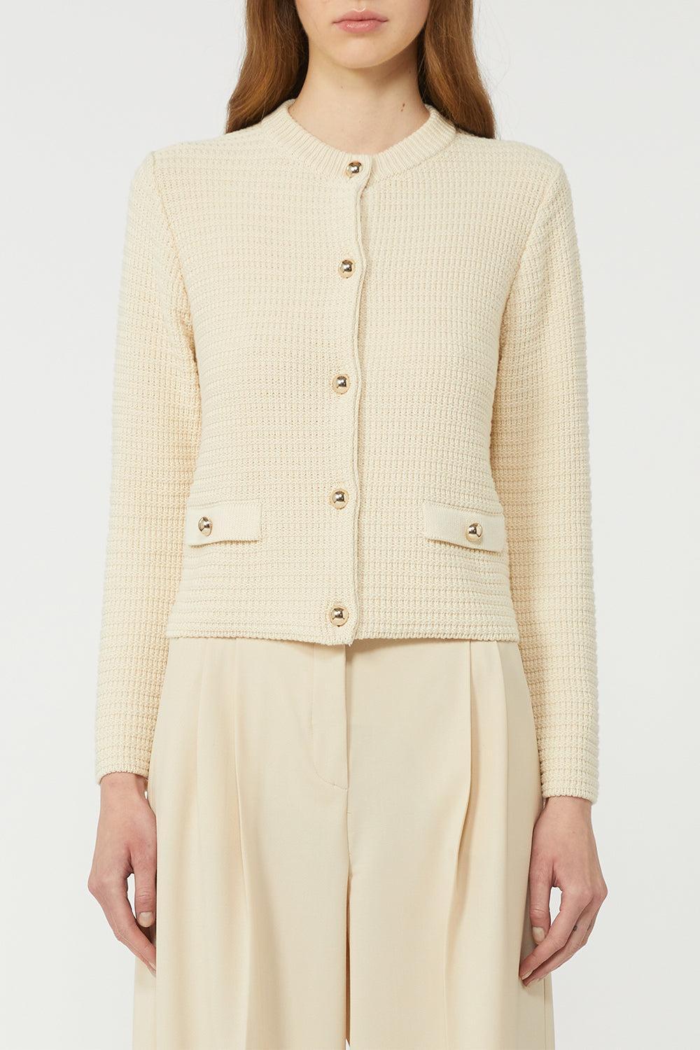 Button Front Pocket Cardigan-ECRU-XS-CLOTHINGTOPCARDIGAN-MAX MARA