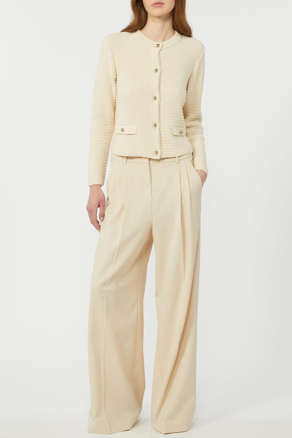 Button Front Pocket Cardigan-ECRU-XS-CLOTHINGTOPCARDIGAN-MAX MARA