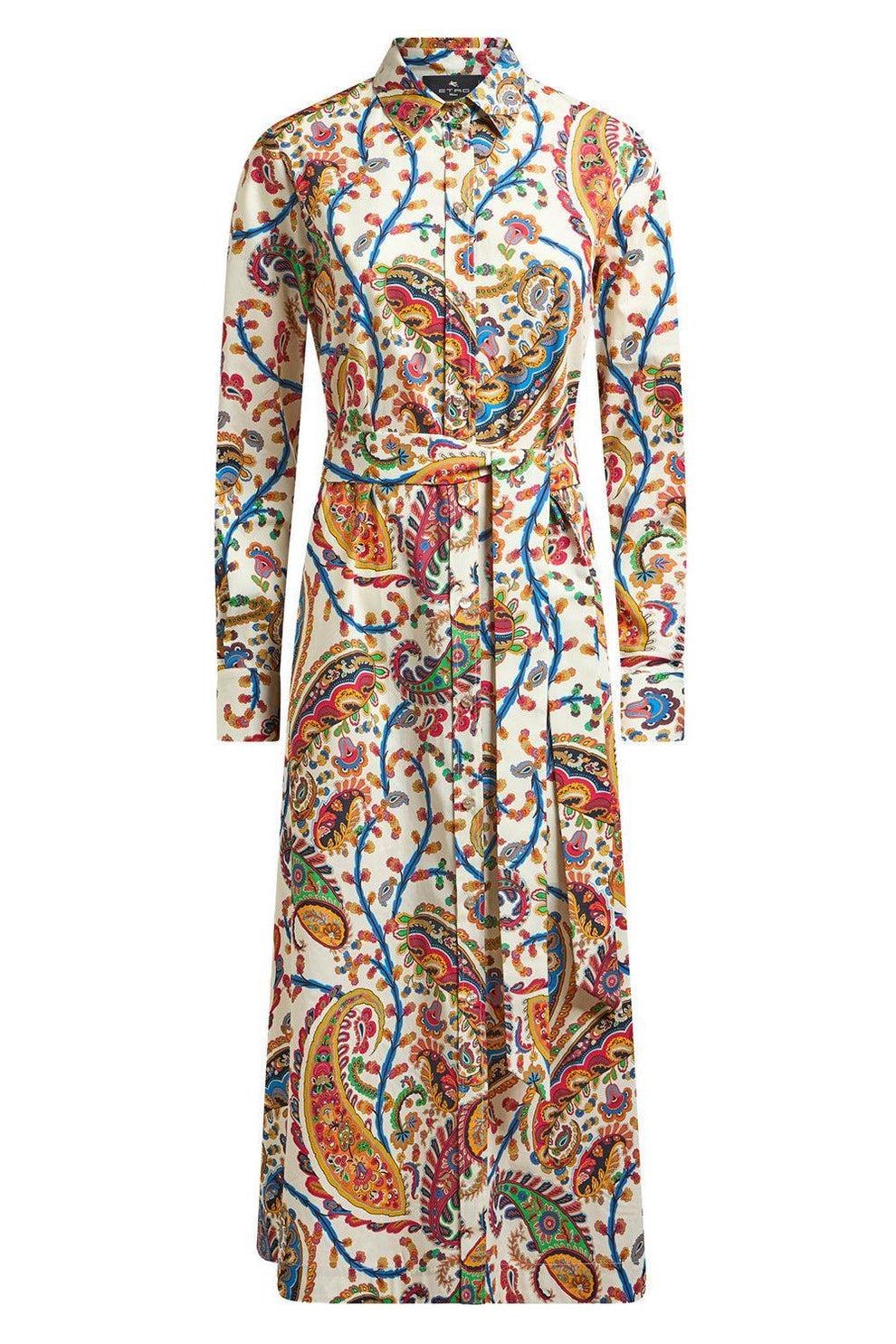 Etro Midi Shirt Dress Cotton Paisley-Print Belted