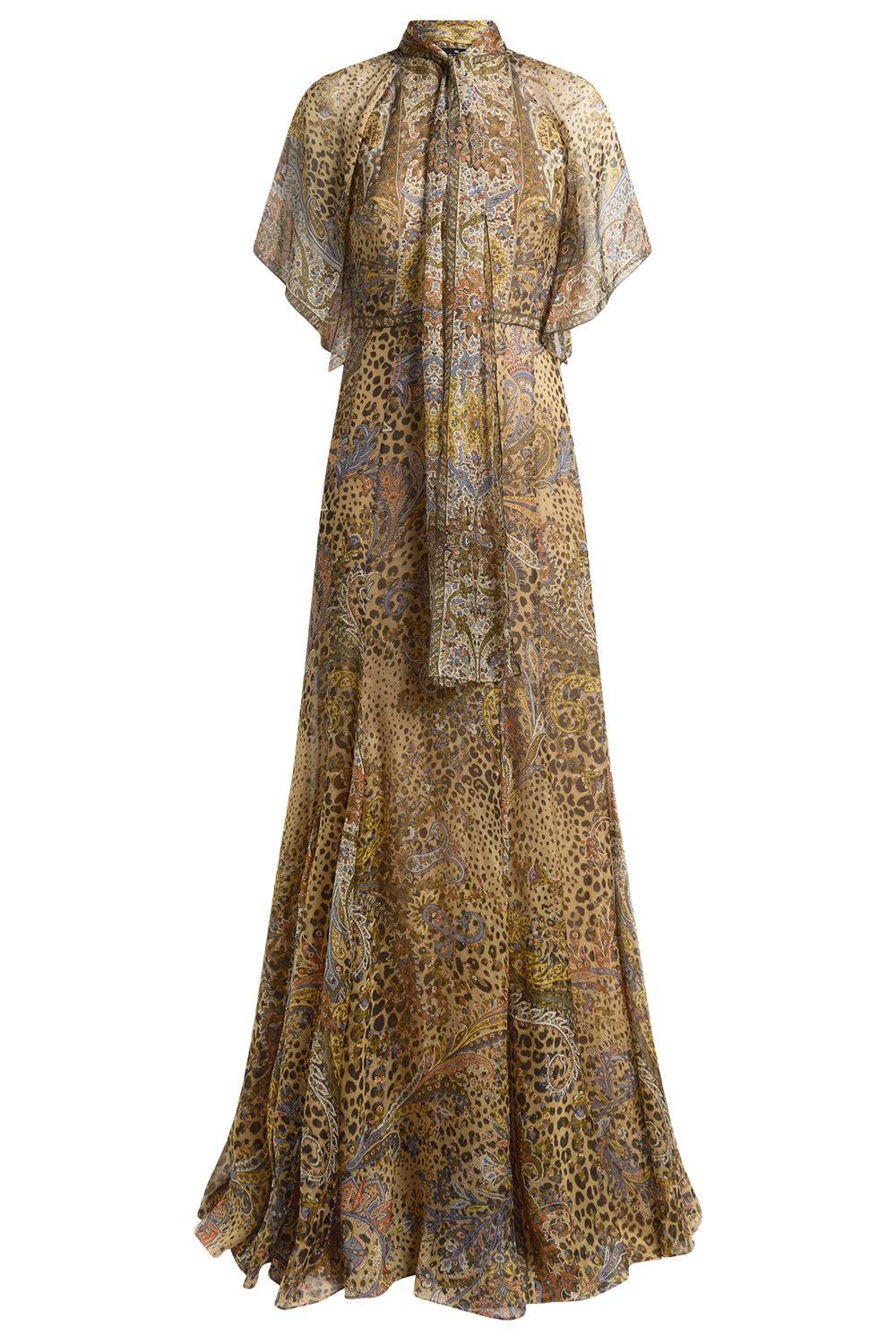 Cap Sleeve Scarf Godet Gown-MULTI-42-CLOTHINGDRESSGOWN-ETRO