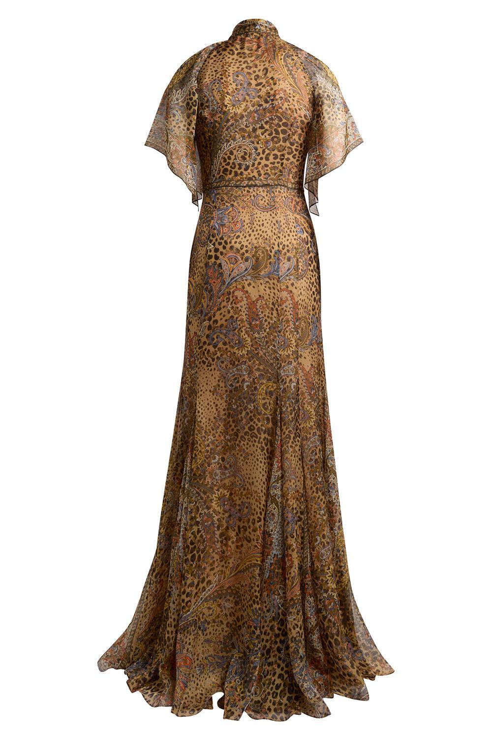 Cap Sleeve Scarf Godet Gown-MULTI-42-CLOTHINGDRESSGOWN-ETRO